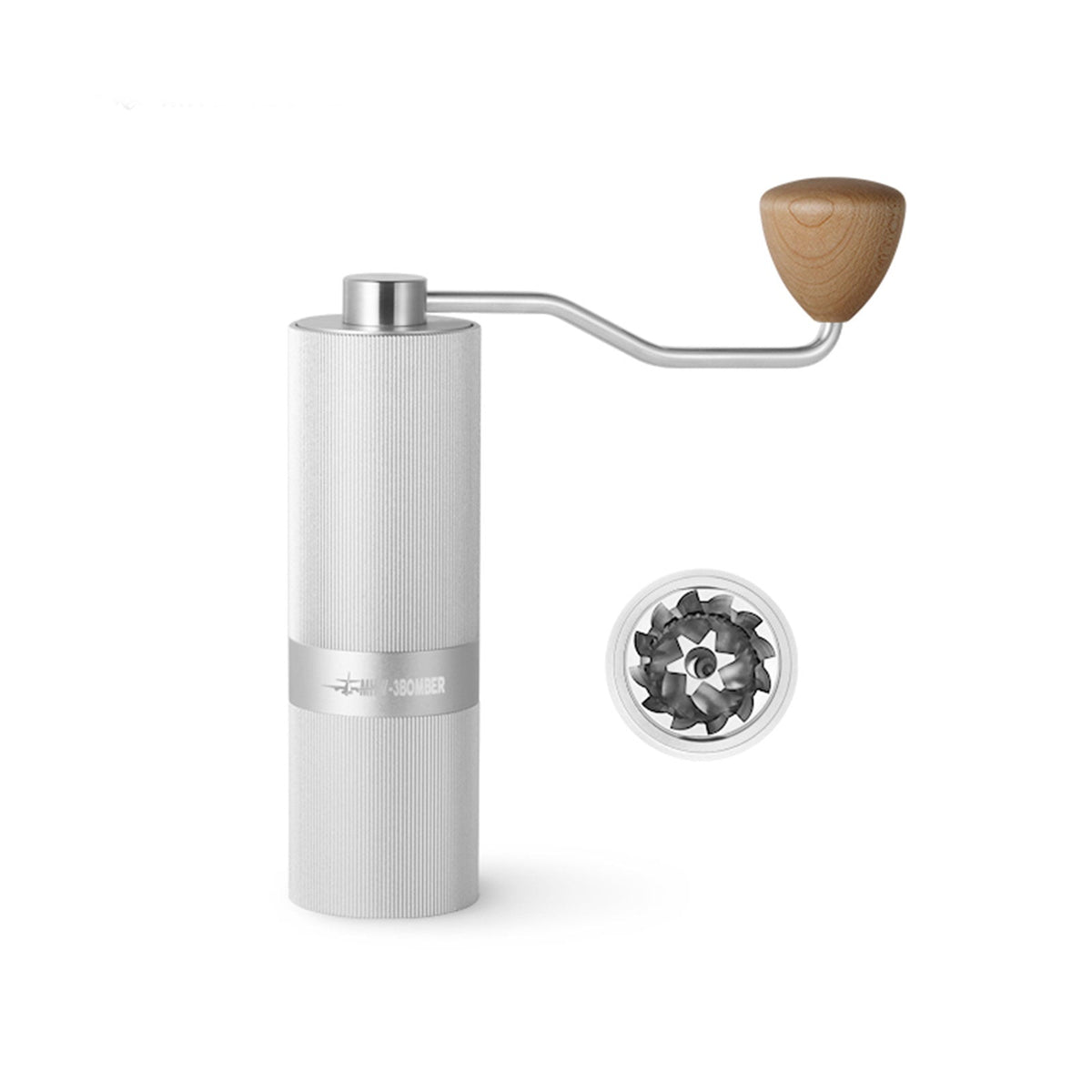 Mhw-3Bomber Racing M1- Manual Coffee Grinder Steel Burr- Silver Maple Handle